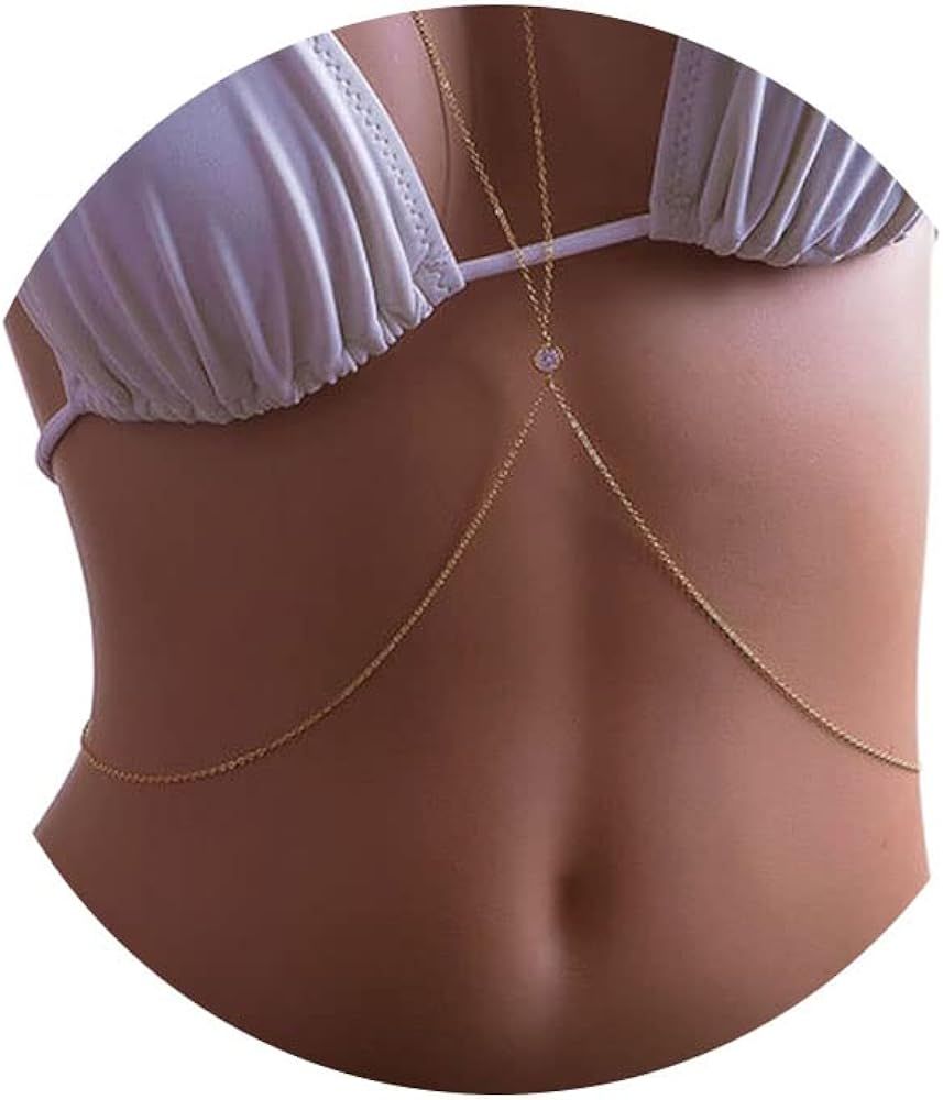 Tgirls Dainty Crystal Bikini Body Chain Bra Gold Body Jewelry for Women and Girls | Amazon (US)