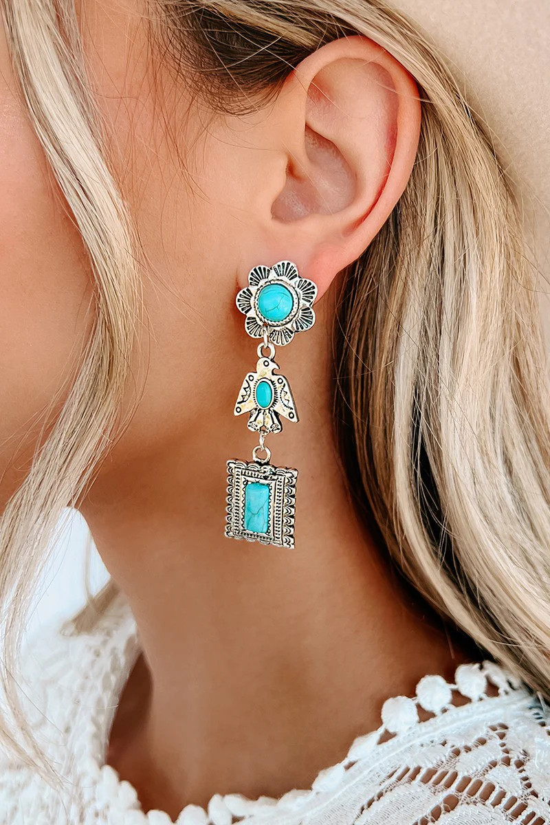 Silver and Turquoise Bird Dangle Earrings | Willow Boutique