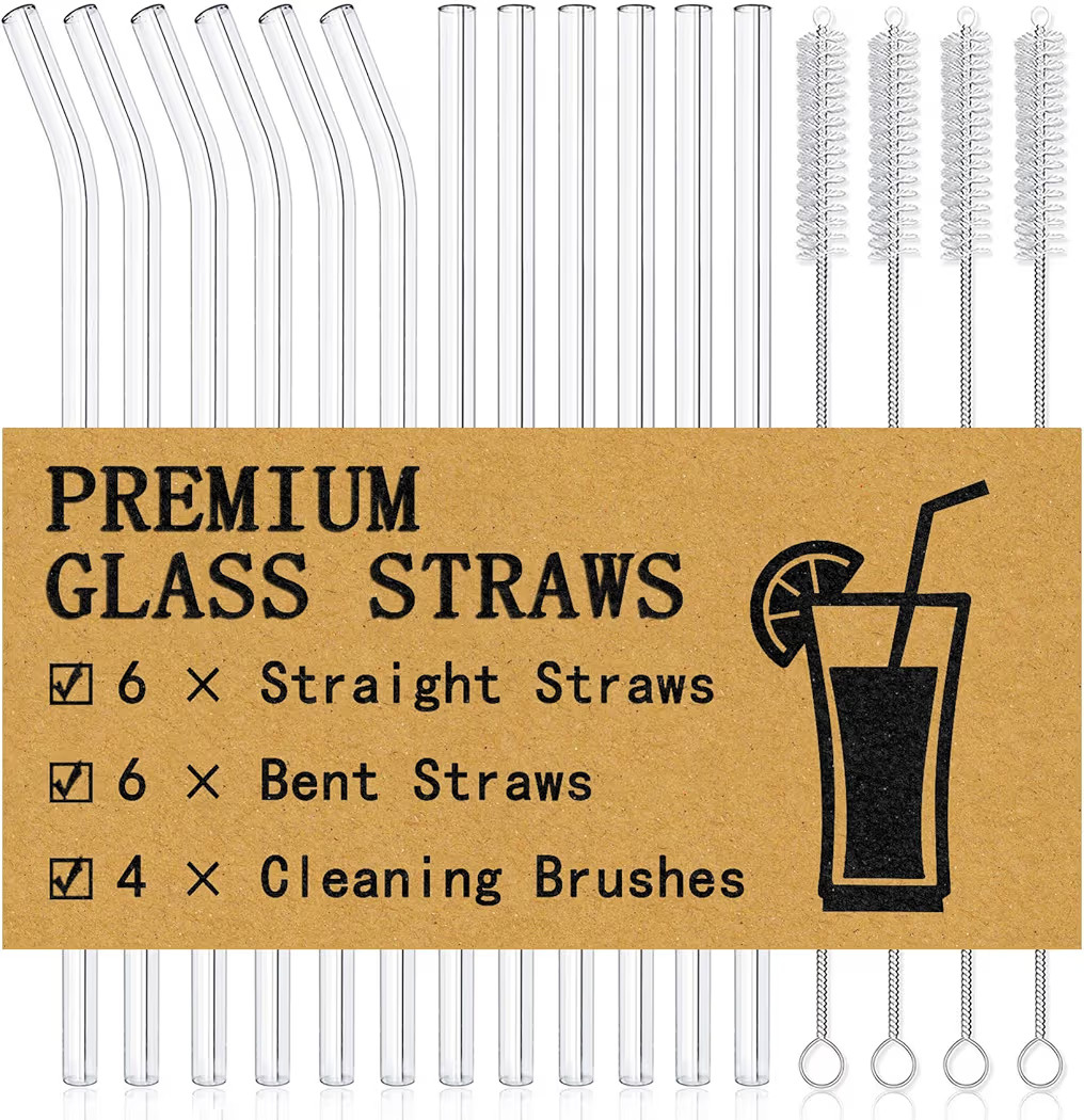Piteno® 16-Pack Reusable Glass Straws Set, Clear Glass Drinking Straws, 8.5''x10MM, Set of 6 Str... | Amazon (US)