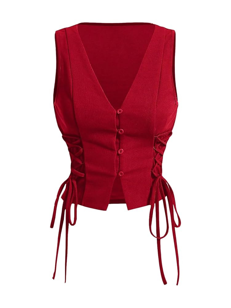 GORGLITTER Women's Sleeveless Western Cowgirl Rodeo Outfit Lace Up Vest Tops Pirate Renaissance P... | Amazon (US)