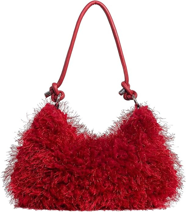 Verdusa Women's Fluffy Faux Fur Underarm Bags Fuzzy Shoulder Bag Plush Purse | Amazon (US)