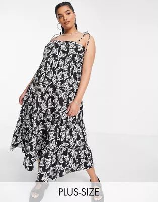 COLLUSION Plus tiered midi cami dress in black butterfly print | ASOS (Global)