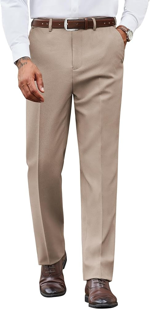 COOFANDY Mens Dress Pants Regular Fit Flat Front Pant Expandable Waist Casual Slacks | Amazon (US)