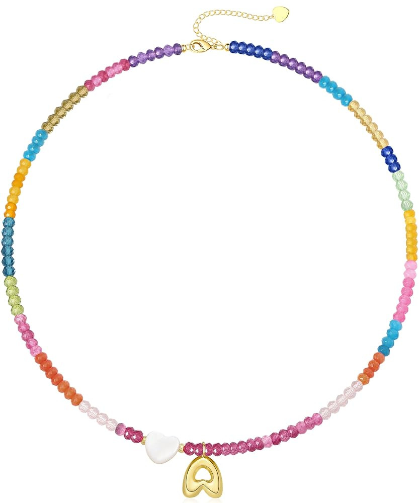 Colorful Initial Necklaces for Women, Bubble Necklace Letter Gold A-Z Heart Beach Boho Jewelry Wedding Birthday Gifts for Women Daughter Stocking Stuffers for Teens Adults | Amazon (US)