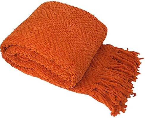 Home Soft Things Knitted Tweed Throw Couch Cover Blanket, 50 x 60, Burnt Orange | Amazon (US)