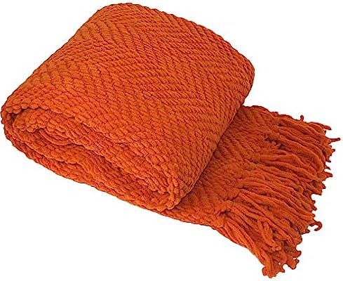 Home Soft Things Knitted Tweed Throw Couch Cover Blanket, 50 x 60, Burnt Orange | Amazon (US)