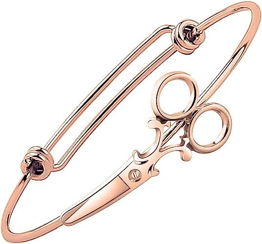 Minimalist Shears Scissor Bangle Stacking Adjustable Wire Bracelet for Hairdresser | Amazon (US)