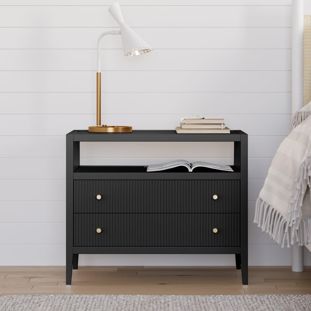 homary Smart Nightstand with 2 Drawers, 30" Wide Night Stand with Fluted Design, Built-in Power S... | Amazon (US)