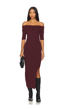 525 Jennifer Off Shoulder Midi Rib Dress in Oxblood from Revolve.com | Revolve Clothing (Global)