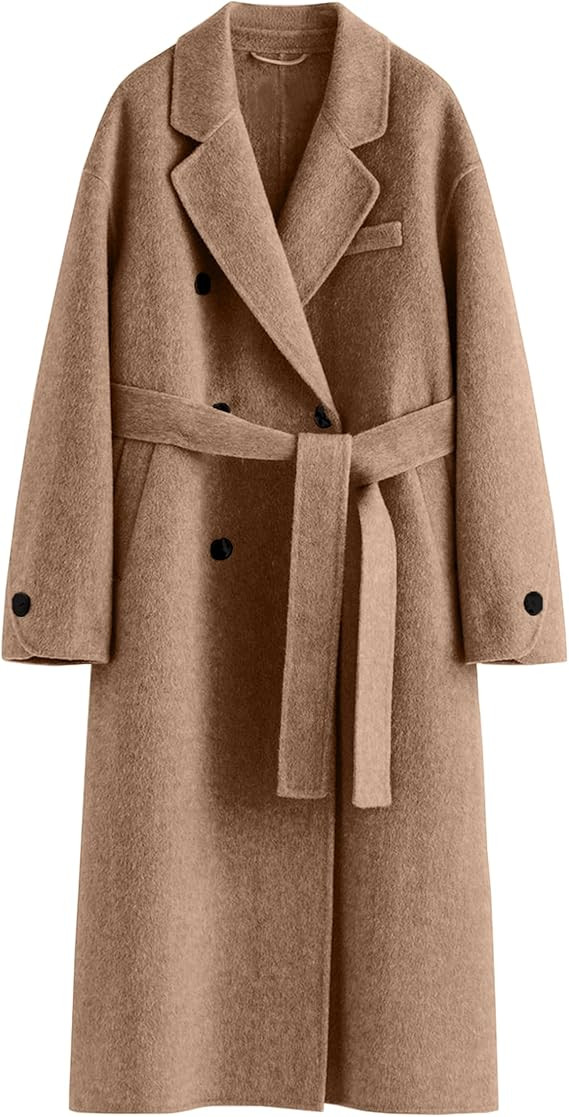Peaceglad Womens Pea Coats Fall Long Trench Coat Double Breasted Button Down Lapel Belted Peacoat | Amazon (US)