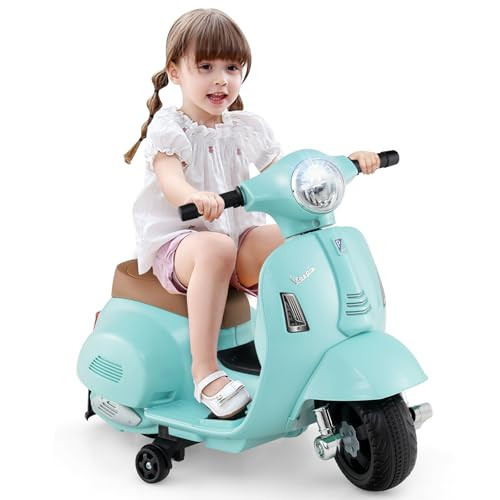 Costzon Toddler Motorcycle, Licensed Vespa Ride on Motorcycle with Training Wheels, LED Headlight & Horn Sound, Ride on Toy, 6V Battery Powered Motorbike, Gift for Boys & Girls, 1-3 Toddlers (Blue) | Amazon (US)
