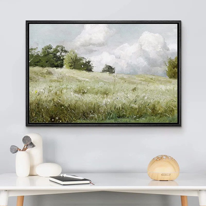 SIGNLEADER Green Meadow Under White Clouds Nature Landscape Farmhouse Wall Art Framed On Canvas P... | Wayfair North America