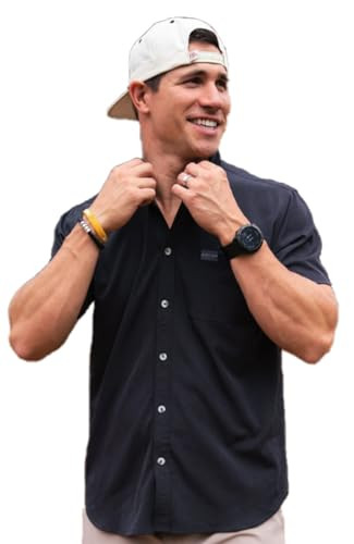Burlebo Men's Performance Short Sleeve Button Up Shirt (Heather Black, Medium) | Amazon (US)