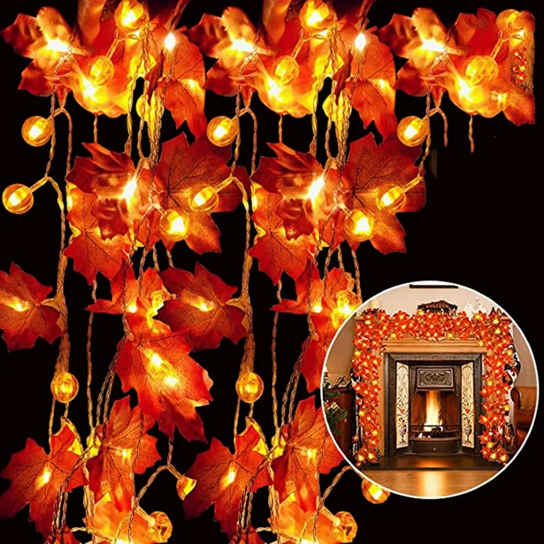 Thanksgiving Decoration Pumpkin Maple Leaf Garland String Lights Halloween Fall Decoration Season... | Walmart (US)