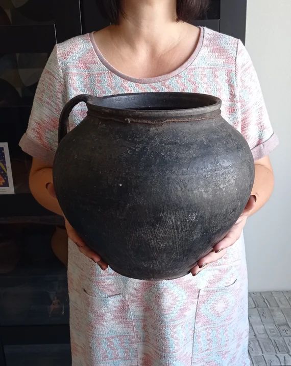 Old Large Black Clay Pot Wabi Sabi Pot Black Clay Vessel - Etsy | Etsy (US)