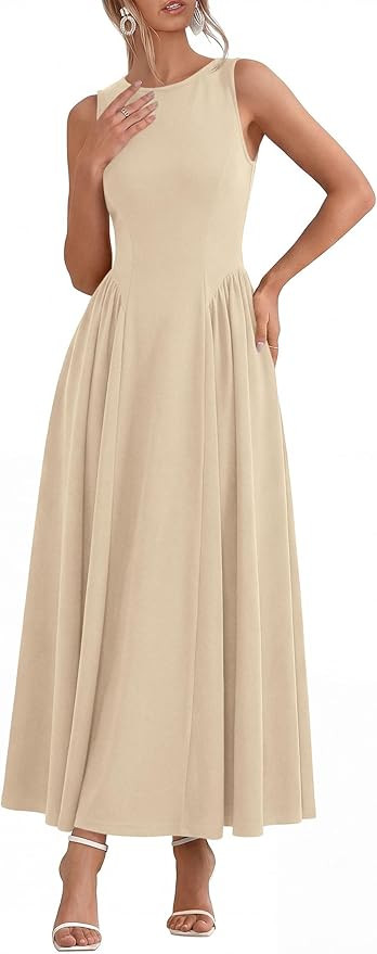 KIRUNDO Wedding Guest Dresses for Women 2026 Summer Semi Formal Work Sleeveless Elegant Boat Neck... | Amazon (US)