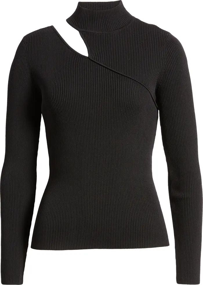 Halogen® Shoulder Cutout Rib Mock Neck Sweater | Nordstrom | Nordstrom