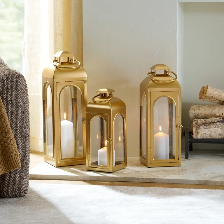 Better Homes & Gardens Gold Medium Metal Lantern Candle Holder | Walmart (US)