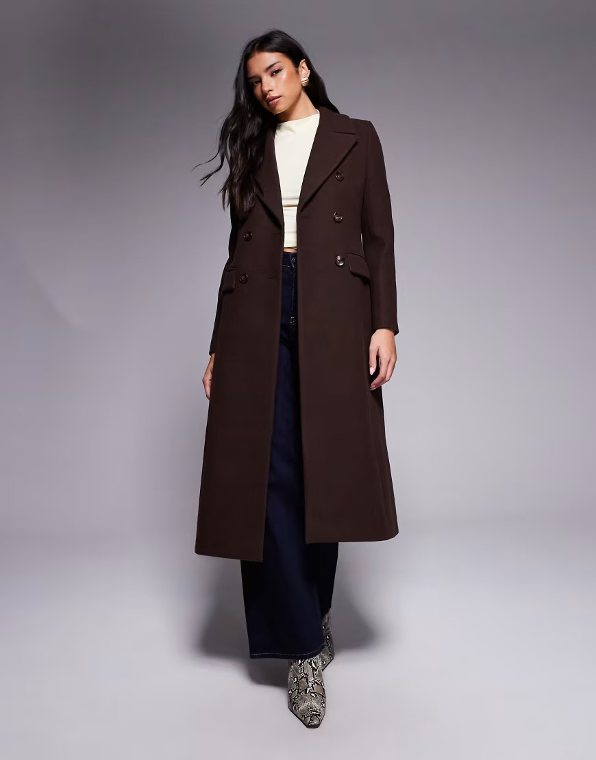 Forever New longline smart coat in chocolate brown | ASOS (Global)