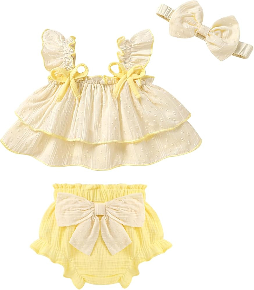 YOUNGER TREE Baby Girl Clothes Infant Ruffle Tops Dress Shorts Set Bloomers Toddler Sleeveless Su... | Amazon (US)