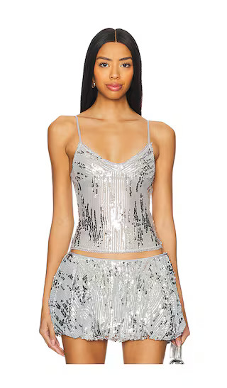 Sequin Lace Cami Top in Silver | Revolve Clothing (Global)
