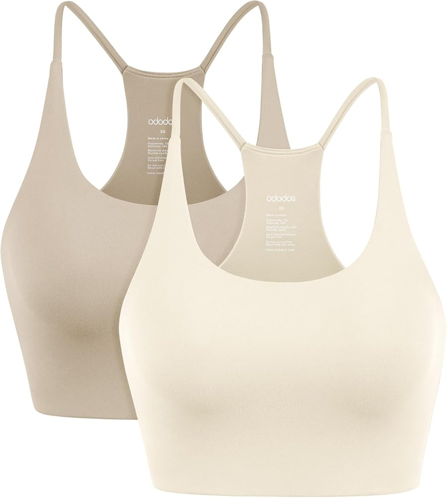 ODODOS 2-Pack Halter Sports Bra for Women Non Padded Strappy/Square Neck Cropped Tops Workout Yog... | Amazon (US)