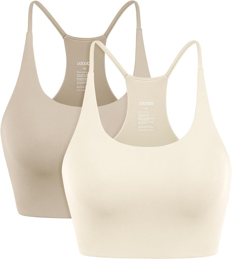 ODODOS 2-Pack Halter Sports Bra for Women Non Padded Strappy/Square Neck Cropped Tops Workout Yog... | Amazon (US)