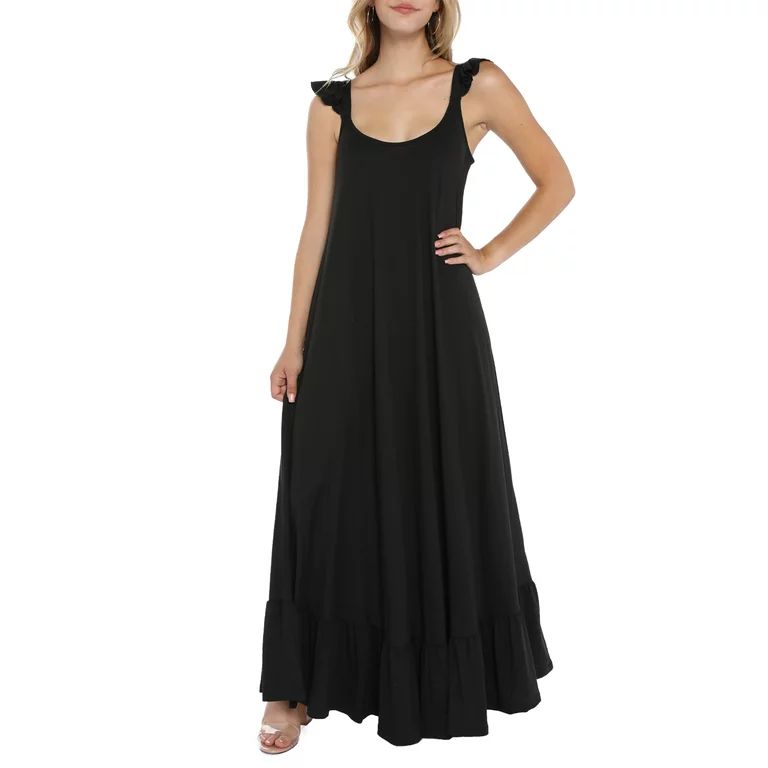 Doublju Women's Scoop Neck Ruffle Trim Maxi Long Dress (Plus Size Available) | Walmart (US)