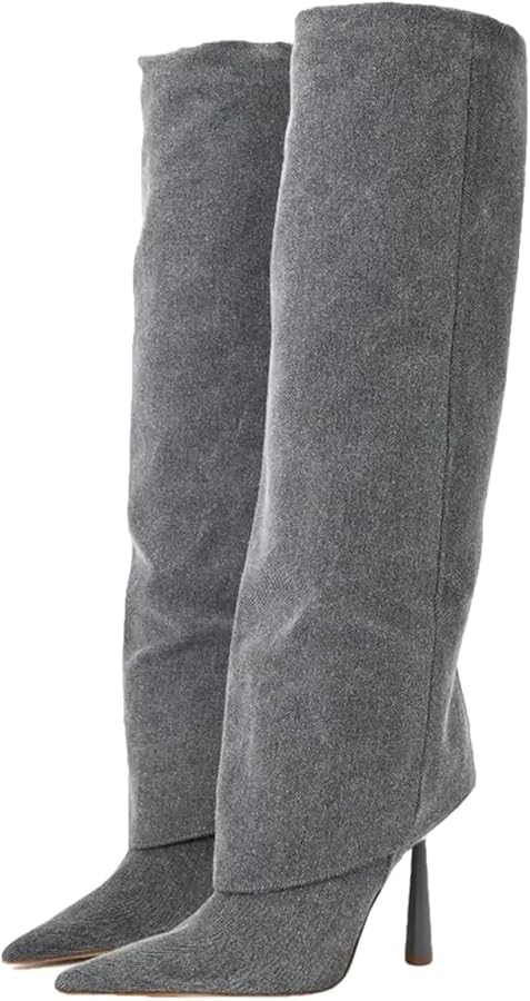 Women's Leather Knee High Boots Fold Over Long Boots For Women Pointed Toe Stiletto Heel Dress Bo... | Amazon (US)