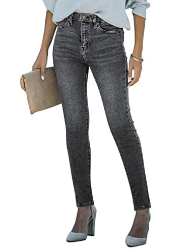 AMRSPENG Women's Ripped Jeans High Waisted Distressed Skinny Jeans for Women Grey Size 10 | Amazon (US)