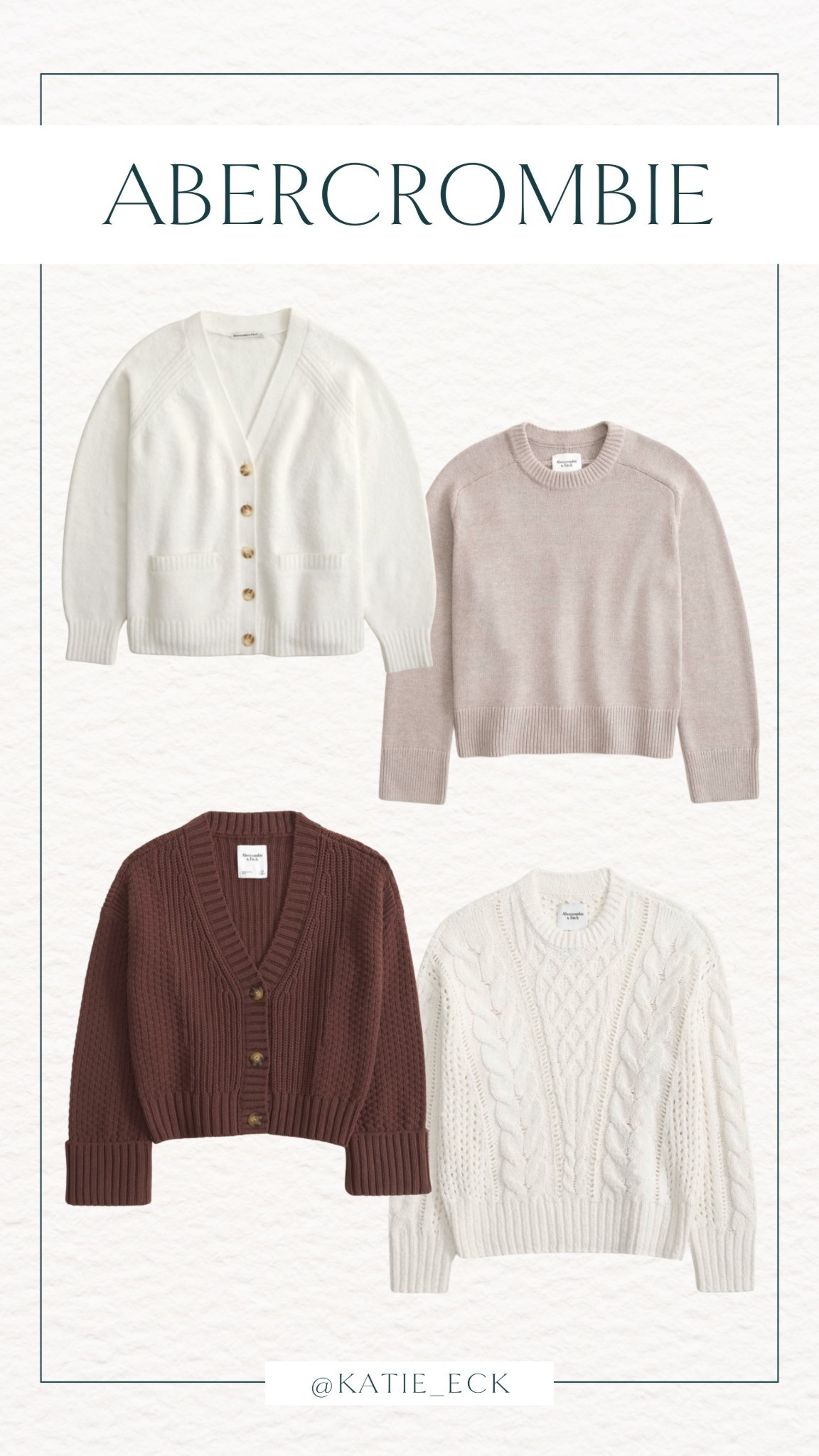 My favorite Abercrombie sweaters are on sale! These are the ones that I’m wearing on repeat 🤍

Madeline Crew Sweater - XS
Cameron Seed Stitch Cardigan - S
Textural Stitch Cable Crew Sweater - XS
Dad V-Neck Cardigan - XS

Fall style // A&F cozy sweaters // date night outfit // winter style // holiday outfit // fall family photos // boots // fall fashion // gift guide for her #LTKStyleTip 


#LTKCyberWeek 


#LTKGiftGuide #LTKootd #LTKHoliday
