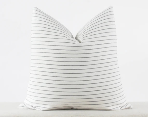 Indoor Outdoor Designer Pillows Grey and White Striped Pillow | Etsy | Etsy (US)