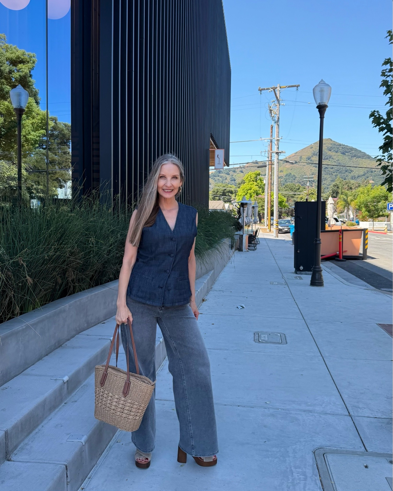 Summer ootd. #denimvest #grayjeans #platformsandals #strawbag #size10 #midsize #styleover50

#LTKOver40 #LTKSeasonal #LTKdayinmylife