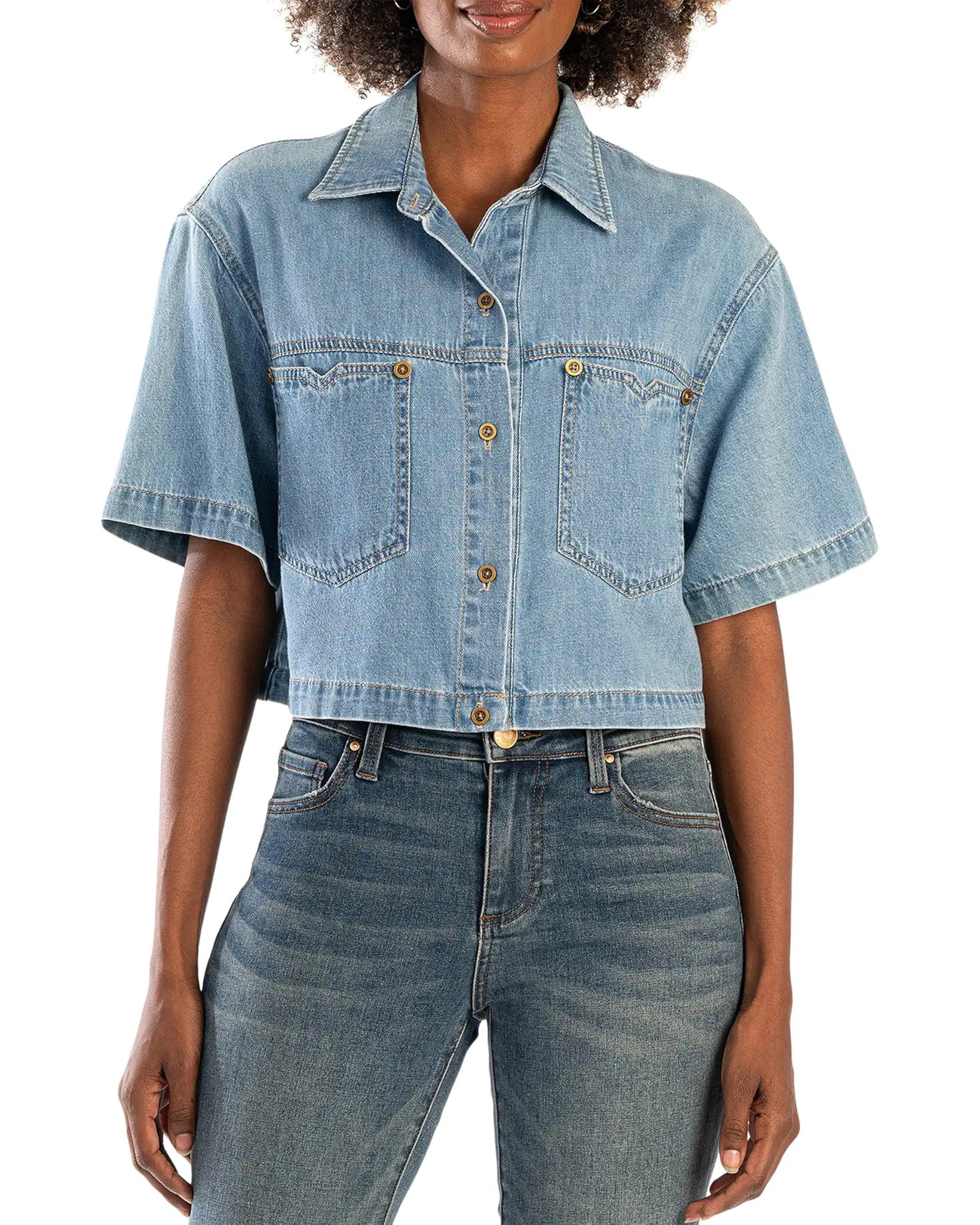 Birdie - Short Sleeve Button Down Crop Shirt | Zappos