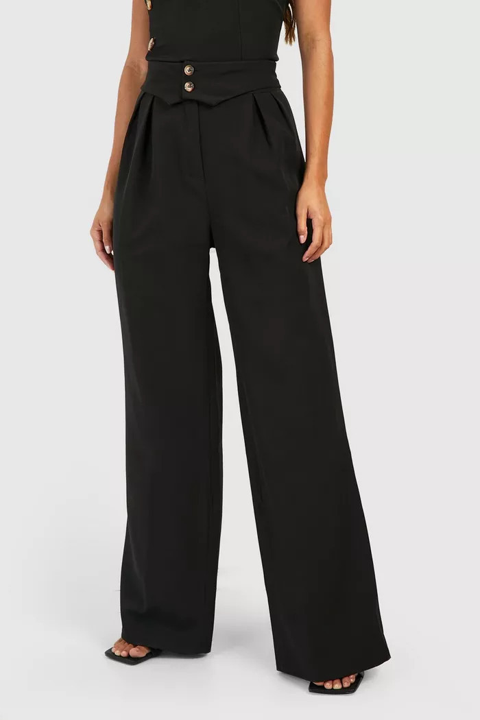 Fold Over Waistband Relaxed Fit Tailored Trousers | Boohoo.com (UK & IE)