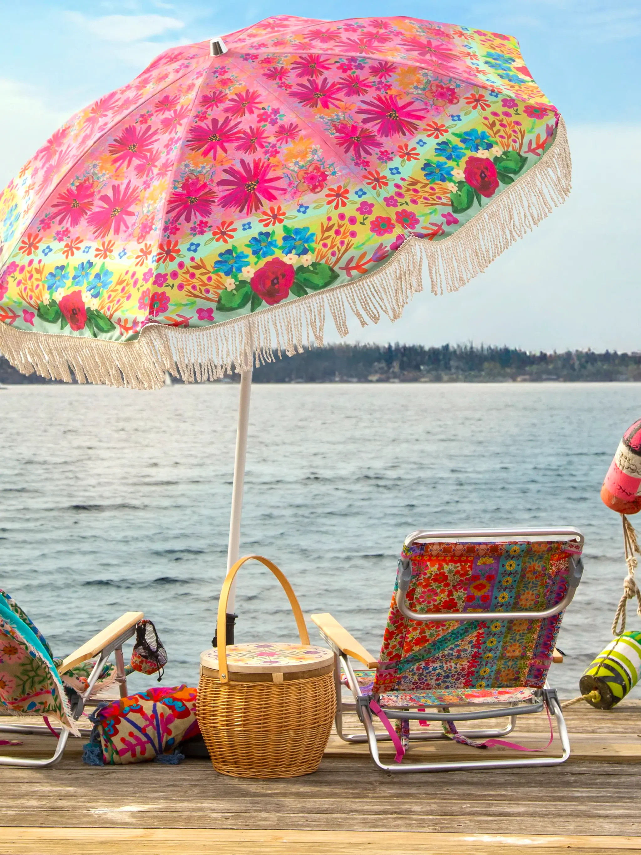 Beach Umbrella - Hot Pink Floral | Natural Life
