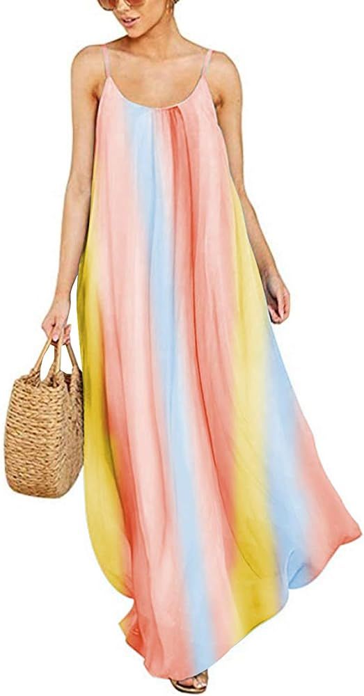 ZANZEA Women's Florla Summer Maxi Dress Spaghetti Strap Bohemian Long Casual Dresses Beach Sundre... | Amazon (US)