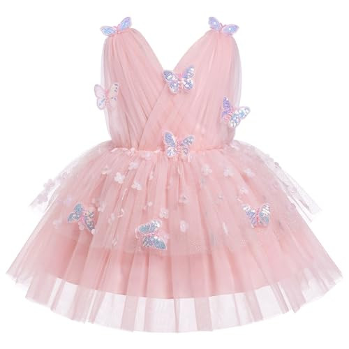 IMEKIS Butterfly Dress for Girls: 3rd 4th Birthday Outfit Cake Smash Baby Flower Girl Dress Wedding Guest Toddler Graduation Dress Kids Princess Sparkle Tulle Tea Party Easter Formal Pink 3-4T | Amazon (US)