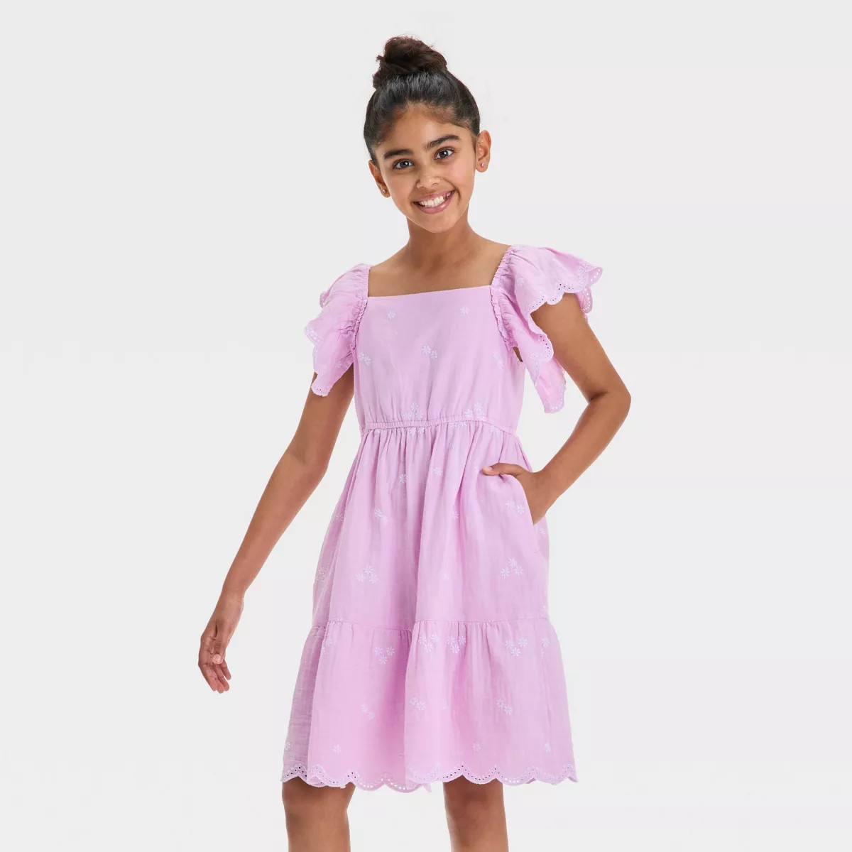 Girls' Flutter Sleeve Embroidered Woven Dress - Cat & Jack™ | Target