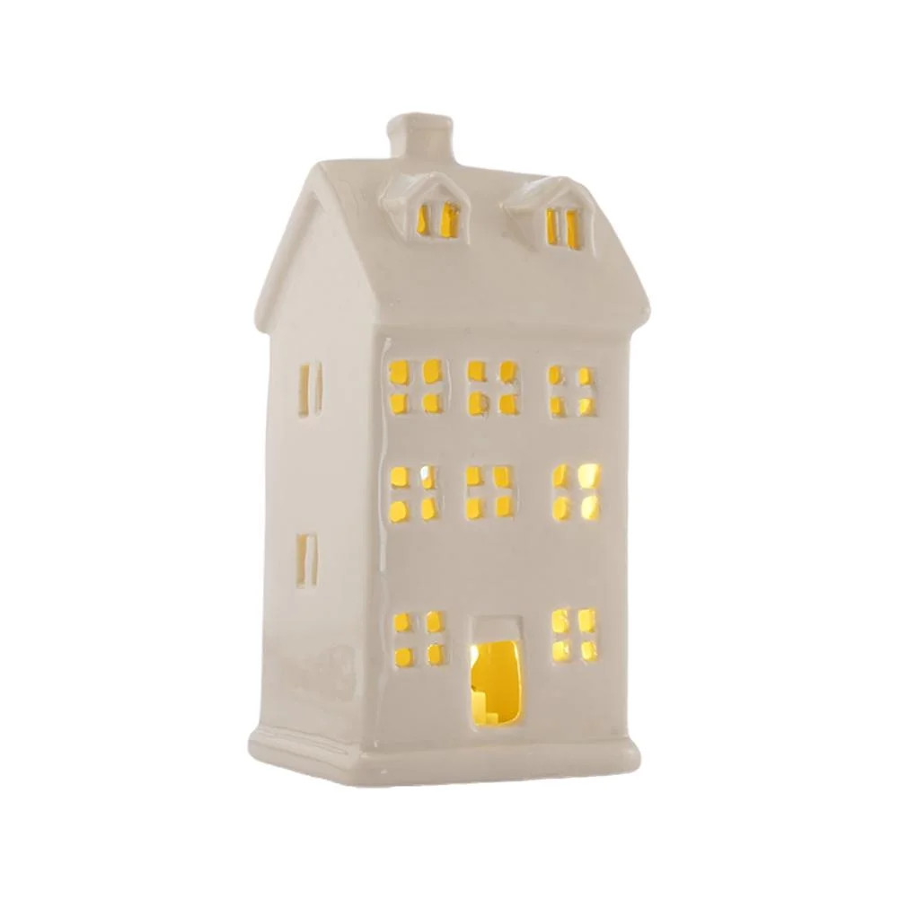 White Ceramic LED House Christmas Village Light Up House NEWS Ornament | Walmart (US)