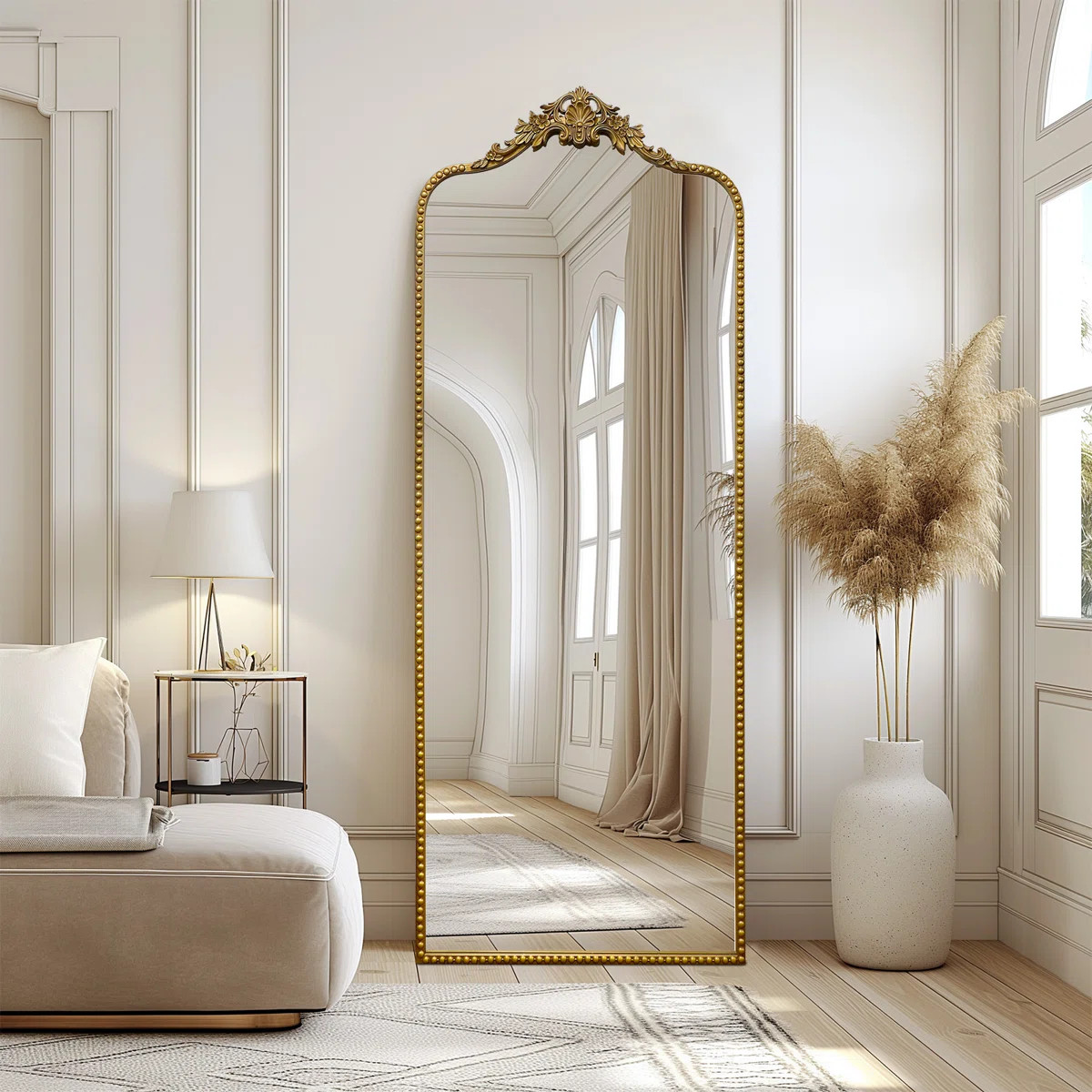 Arched Antique Ornate Full Length Floor Mirror w/Free Standing | Wayfair North America