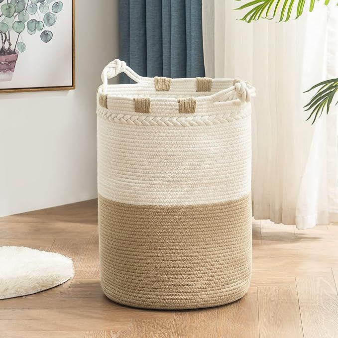 YOUDENOVA 69L Large Woven Laundry Hamper- Tall Laundry Basket for Clothes, Cotton Rope Hamper wit... | Amazon (US)