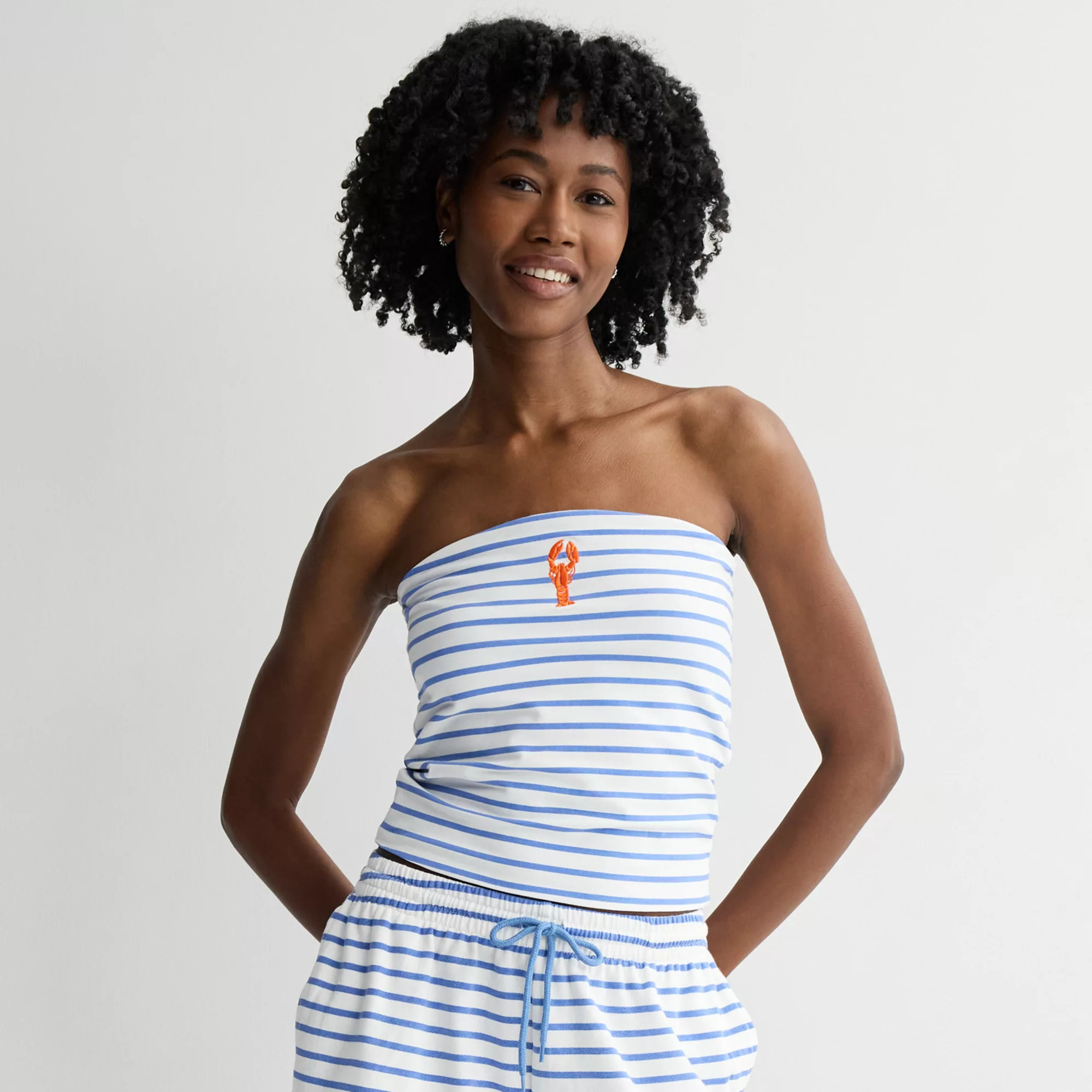Juniors' Nautical Stripe Embroidered Lobster Tube Top | Kohl's
