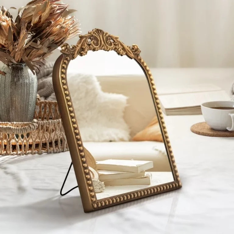TopComfy 9.75" x 12" Arch Tabletop Makeup Mirror Gold Ornate Frame Decorative Vanity Mirror Adjus... | Walmart (US)