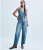 Rivete Seamed High Rise Barrel Jeans in Dark Wash | LOFT