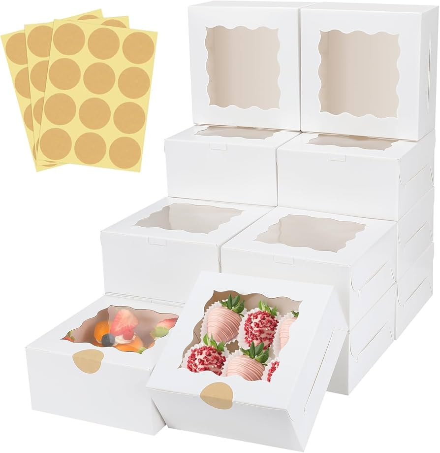 60 Pcs Bakery Boxes with Window, 6 x 6 x 3 Inches, White Cookie Boxes Pastry Boxes for Baked Good... | Amazon (US)