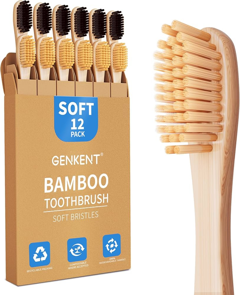 GENKENT Bamboo Toothbrushes 12 Pack Natural Toothbrushes BPA Free Soft Bristles Toothbrush Eco Fr... | Amazon (US)