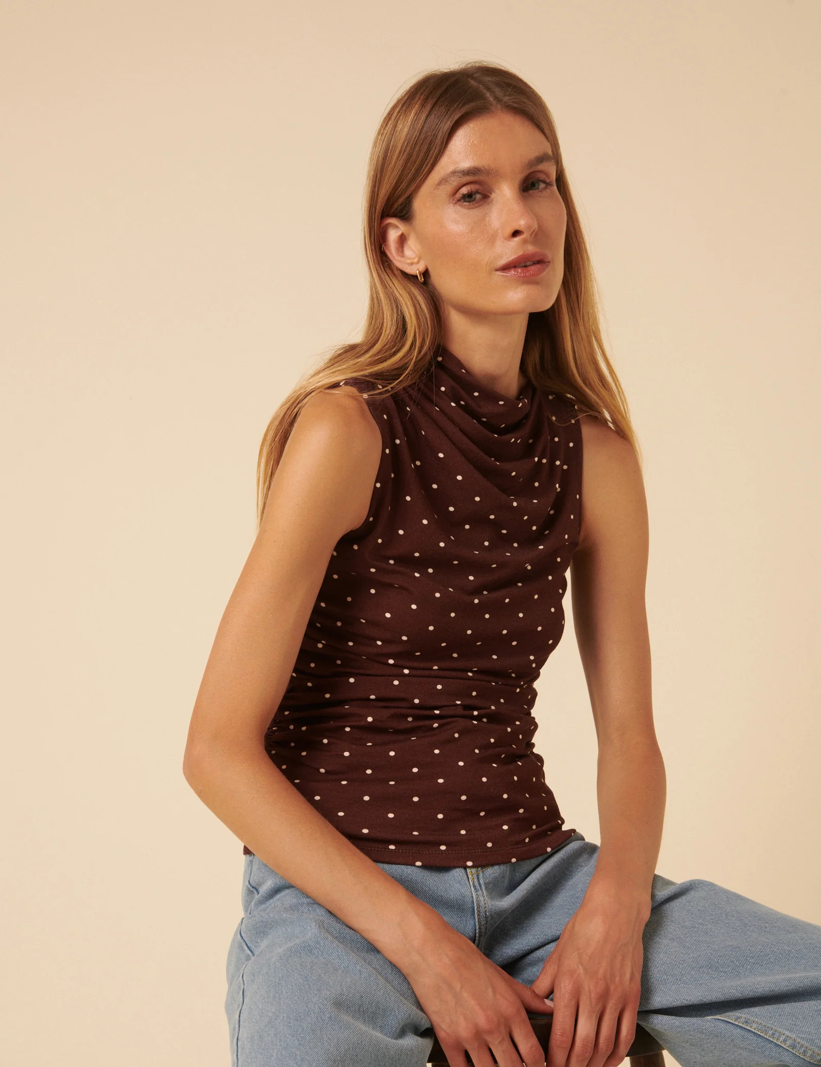 Brown Polka Dot Ruched Top | Nobody's Child