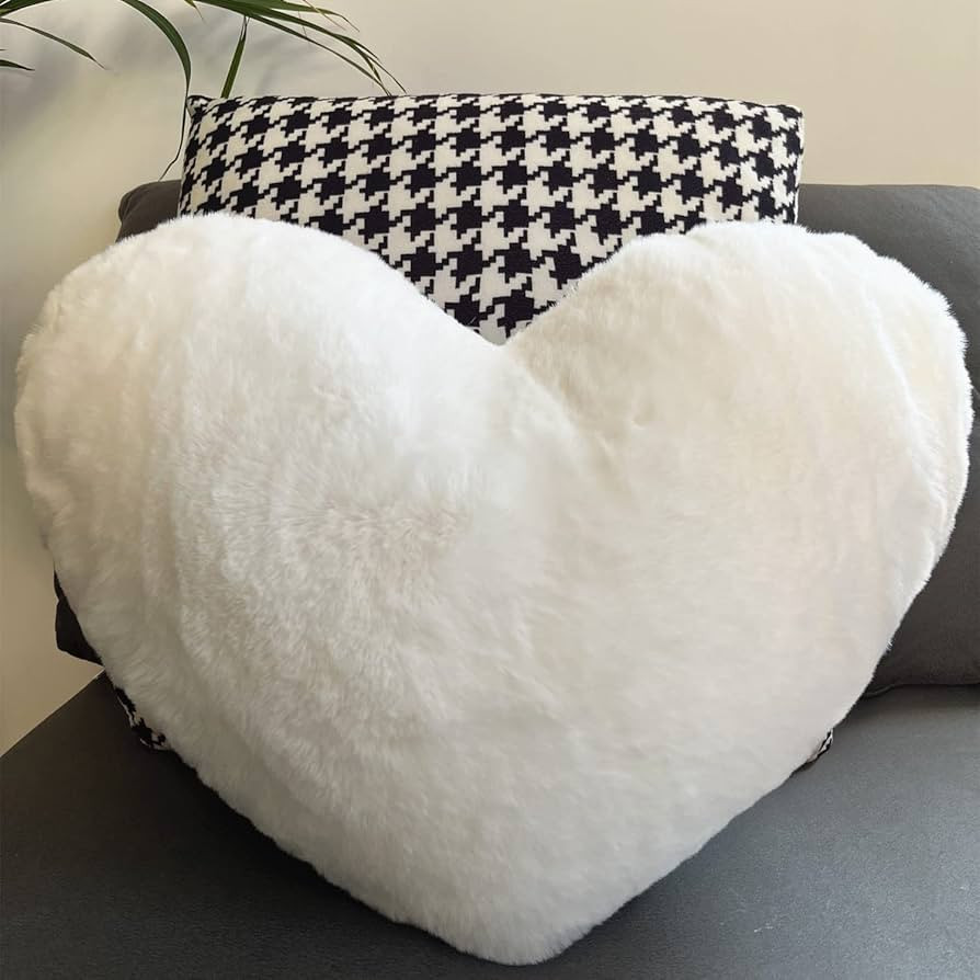 Vdoioe Heart Pillow Fluffy White Heart Shaped Throw Pillows Super Soft Faux Rabbit Fur Heart Thro... | Amazon (US)