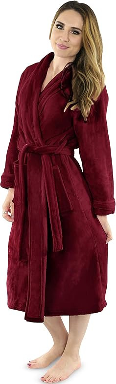 NY Threads Women Fleece Shawl Collar Bathrobe - Plush Long Robe | Amazon (US)